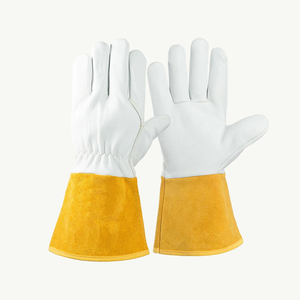 Gants de sécurité pour le soudage en cuir de vachette, résistants à la chaleur et aux étincelles, paume renforcée, jaunes - Product Image 1