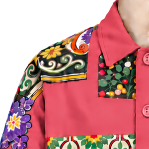 Chaqueta de trabajo rosa coral con mosaico, diseño floral artesanal, abotonada, informal, de manga larga, estilo urbano, personalizada - Product Image 5