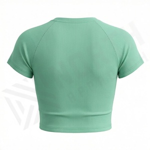 เสื้อยืดคอตตอนทรงบ็อกซี่พิมพ์โลโก้ตามสั่งสำหรับผู้หญิง เสื้อครอปแขนสั้น เสื้อยืดผู้หญิงทันสมัย ชุดออกกำลังกาย ชุดกีฬา - Product Image 2