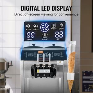 Macchina per gelato commerciale 34-44 L/H 3400W 3-Flavor Freestanding Soft Serve Maker 2 X 9L in acciaio inossidabile tramoggia pannello LED - Product Image 5