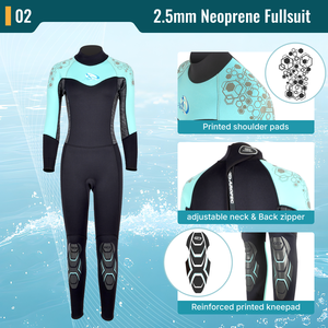 Combinaison de plongée en néoprène Aropec Premium 2,5 mm pour femme - Combinaison intégrale de plongée durable avec genouillères renforcées, OEM/ODM disponible - Product Image 3