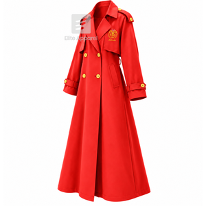 Manteau long en laine rouge et or pour femme, avec logo brodé, col cranté, manches longues, de la sororité Custom NSPDK. - Product Image 2