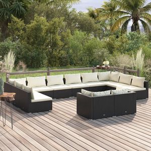 <b>Black</b> Cream Rattan Garden Lounge Set 10 Seater Outdoor Furniture Contemporary Design Wicker <b>Frame</b> - Product Image 1