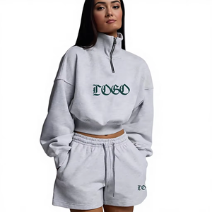 Conjunto de Dos Piezas para Mujer, Top de Manga Corta y Pantalones Cortos, Verano, 100% Algodón, Color Liso, Casual, Cuello en V, Estilo Urbano - Product Image 1