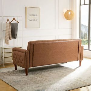 Divano Letto in Pelle PU Robusto e Durevole, Comodo con Braccioli Arrotolati, Componibile per Soggiorno e Salotto - Product Image 6