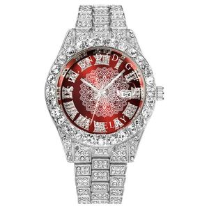 Montre de luxe pour homme, analogique à quartz, avec diamants et moissanite, boîtier argenté, verre saphir, fermoir invisible, bracelet 28 mm, 24 cm, mouvement ETA, étanche - Product Image 2
