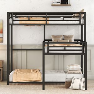 Letto a Castello Triplo a Forma di L in Metallo Nero per Dormitori (Vecchio SKU SM000605AAB) - Product Image 2