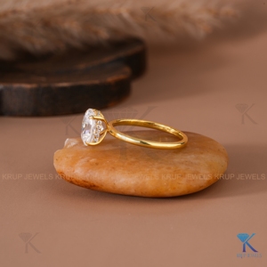 Elegant Oval Cut Mossanite Engagement <b>Ring</b> with In Solid Yellow Gold Hidden Halo and Sparkling Bridge Accents for Women's - Product Image 3