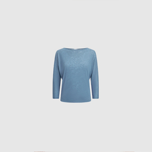 Blue <b>Long</b> <b>Sleeve</b> Knitted <b>Top</b> With <b>Glitter</b> Dot Print O-Neck Loose Fit Casual Women's Sweater - Product Image 5