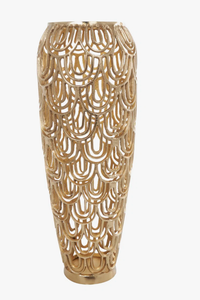 Vase décoratif géométrique en aluminium doré, fait main, de haute qualité, inspiré de l'Art déco, de forme arquée - Product Image 3