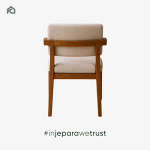 Chaise de salle à manger contemporaine en bois massif avec coussin en tissu, meubles en teck faits à la main, design minimaliste moderne pour hôtel, villa, complexe hôtelier - Product Image 5