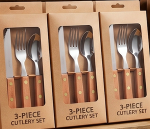 Couverts à manche en bois naturel, finition polie miroir avec poignée en bois naturel, design minimaliste, compatibles lave-vaisselle, pour usage en cuisine - Product Image 4