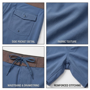 Premium Men's Surf Board Shorts with Brown Waistband Classic Blue Quick Dry Swim Trunks Custom Logo Summer Beachwear - Product Image 5