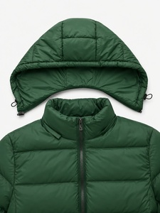 Veste matelassée à capuche en toile verte pour homme avec fermeture éclair à logo sur le devant, imperméable, coupe-vent, rembourrage en polyester, vêtements décontractés d'hiver - Product Image 6