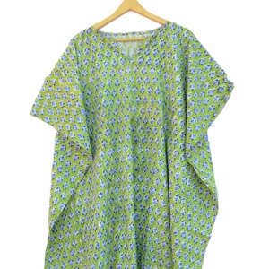 Nuevo Kaftan corto asimétrico Floral hecho a mano indio de algodón con estampado de pantalla Digital transpirable Natural ecológico de verano - Product Image 1