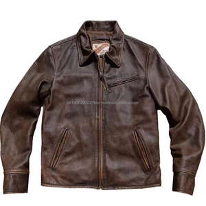 Blouson de motard rétro personnalisé pour homme en cuir de veau véritable, coupe oversize ajustée, col à revers, style vintage, saison automne - Product Image 1