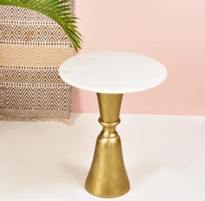 Modern <b>Round</b> Marble Top <b>Side</b> <b>Table</b> with <b>Gold</b> Metal Base for Living Room Decor - Product Image 1