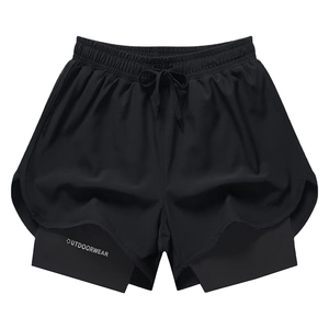 Shorts pour hommes noirs à séchage rapide avec cordon de serrage, taille mi-haute, décontractés, longueur courte, couleur unie, en polyester tricoté, pour le sport - Product Image 2