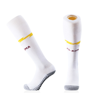 Chaussettes de football blanches mi-hautes avec bande jaune et logo imprimé pour adultes, chaussettes de sport en coton respirant tricoté pour l'été - Product Image 5
