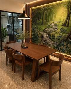 Table à manger moderne en onyx et noyer avec placage chêne et structure en bois de caoutchouc, 220 cm, pour 8 personnes (prête à être expédiée) - Product Image 2