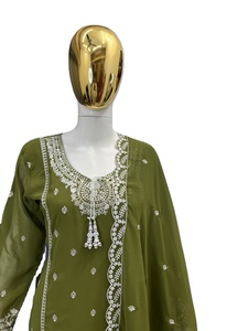 Ropa de Diseñador: Salwar Kameez de Tela Georgette Fox Pesada con Bordado de Lentejuelas, Top Reversible para Fiesta y Plazzo Dupatta - Zain Exports - Product Image 6