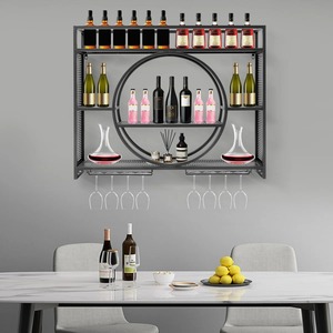 Étagère à vin moderne en fer noir résistant à la rouille, écologique, avec porte-verres intégré et centre de table circulaire pour usage hôtelier - Product Image 4