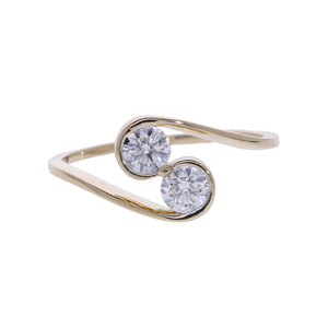 14K Solid Gold Two Stone Lab Grown Diamond Ring Round Cut Bypass Design F VVS VS CVD Diamond Open <b>Wrap</b> Elegant Ring - Product Image 2