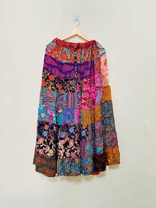 Wholesale Lot tiered <b>Patchwork</b> <b>skirts</b> colorful fairy core exotic long <b>skirts</b> floaty stripped maxi <b>skirts</b> Ibiza party up-cycled - Product Image 6