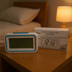 Kk-9905ts Digital <b>Clock</b> Multi Function Alarm With Temperature Display <b>White</b> Blue - Product Image 3