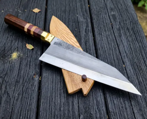 Couteau de chef en acier Damas forgé à la main, lame en acier carbone de 12 pouces, manche en bois, finition satinée, style japonais, couteau de cuisine pour droitier - Product Image 4