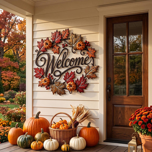 Guirlande d'Accueil d'Automne en Métal Vibrant avec des Feuilles d'Érable et des Baies Colorées, Décoration Murale Festive pour la Récolte de Thanksgiving - Product Image 2