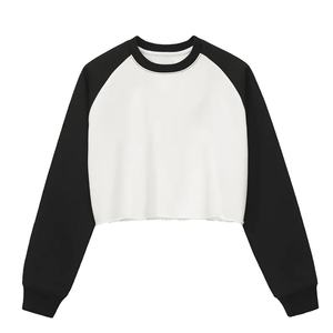 Custom Logo Hoodie 100 Cotton 360GSM Cropped <b>T</b>-<b>Shirt</b> for Women Long <b>Raglan</b> Sleeve Loose Fit Plain Dyed Blend Terry Sweatshirt - Product Image 1