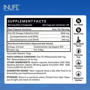INLIFE Aceite de Pescado Omega 3 500mg Cápsulas Blandas 60 Unidades 36/24 EPA DHA Destilado Molecularmente Certificado GMP - Product Image 3