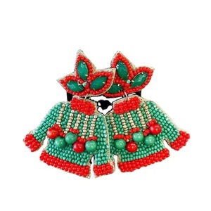 CRYSTAL CRAFT Handcrafted Glass Beaded Embroidered Earrings-Indian Style Customizable Colors & Shapes Party Christmas & New Year - Product Image 1