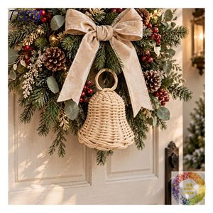 Handcrafted Rattan Bell Hanging <b>Decor</b> Natural Wicker Ornament for Christmas <b>Trees</b> Farmhouse Homes and Festive Rooms - Product Image 6