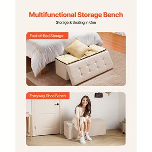 Panca contenitore pieghevole in lino per fondo letto, con borse laterali, imbottita, supporta fino a 300 kg, ideale come seduta - Product Image 3