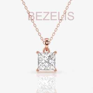 Deslumbrante Cadena de Oro Amarillo de 14k con Diamantes Cultivados en Laboratorio y Piedra Princesa Brillante, Joyería Fina para Mujer - Product Image 5