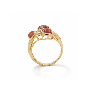 Bague cocktail en pierre de soleil plaquée or 1 micron et rhodium, trois pierres, trois couches, design de créateur - Product Image 5