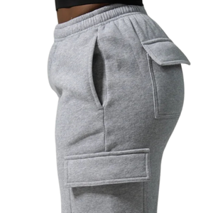 Women's Light Gray Cargo Sweatpants Relaxed Fit Fleece Jogger Pants with Side Cargo Pockets Casual Workout Lounge Sportswear - Product Image 5