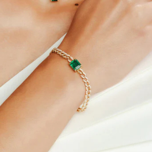 18K <b>Solid</b> <b>Gold</b> Octagon Emerald and Diamond Tennis Bracelet-17cm Statement Chain - Product Image 4