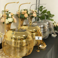 Ensemble de réchauds à buffet en acier inoxydable doré de luxe 8L, équipement de restauration, chauffage à l'alcool, mariage, fête