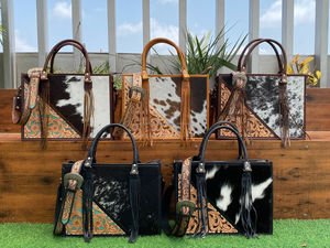 À la mode grande capacité usiné à la main en cuir véritable femmes sac fourre-tout cheveux sur cuir de vachette épaule sac à main sacs portables - Product Image 5