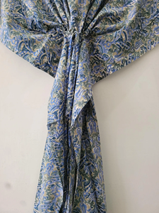 Nuevo Kimono Elegante Informal con Estampado Floral, Hecho a Mano en Azul Índigo, con Estampado Ajrakh, de Algodón Puro para Mujer - Product Image 3