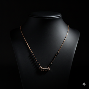 Mangalsutra en or rose 18 carats avec diamant véritable - Collier moderne avec perles noires et diamant naturel certifié - Product Image 2