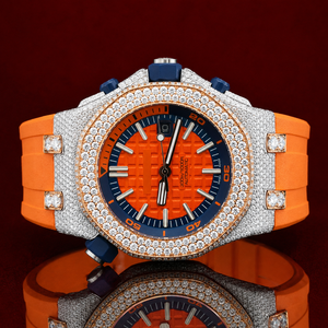 Reloj de Lujo con Incrustaciones de Moissanita para Hombre, Estilo Hip Hop |   Reloj automático con correa de caucho naranja |   Reloj Deportivo con Diamantes Incrustados - Product Image 1