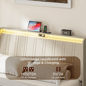 Letto matrimoniale moderno con piattaforma, testiera imbottita in tessuto e doghe in legno, supporto morbido per letto king size - Product Image 6