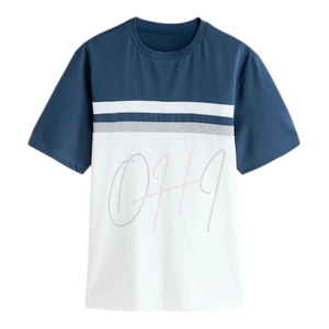 Camiseta de algodón bicolor para hombre con panel de rayas en el pecho, ecológica, transpirable, de secado rápido, informal, de manga corta y cuello redondo, holgada. - Product Image 3