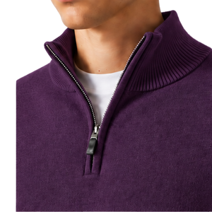 Men Purple Quarter Zip <b>Jumper</b> Knitted Sweater Stand Collar Long Sleeve Pullover Casual Winter Warm Soft Knitwear Premium <b>Fit</b> Top - Product Image 5