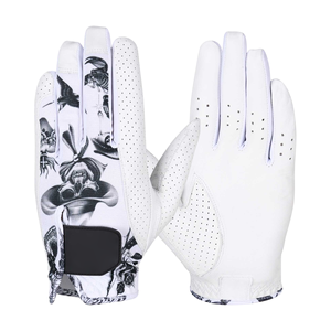 Guantes de Golf Antideslizantes con Diseño de Calavera Estilo Western, Palma de Cuero Blanco, Dorso Elástico Monocromático, Gráficos de Vaquero Rosa, Punta Táctil Deportiva - Product Image 4