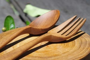 Cuillère et fourchette en bois, ustensiles en bois de teck, cuillère et fourchette de style coréen, ustensiles de cuisine, cuillère et fourchette minimalistes, cuillère en bois - Product Image 2